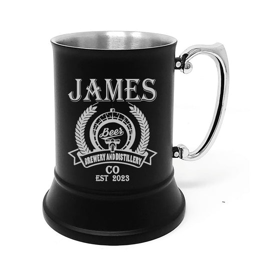 Matte Black Beer Mug. Stainless Still Custom Mug - aartsengravery